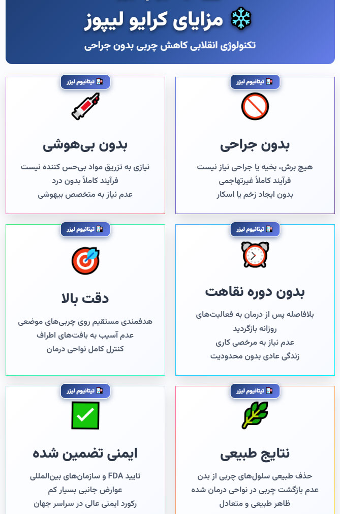تیتانیوم مزایای کرایو لیپولیز